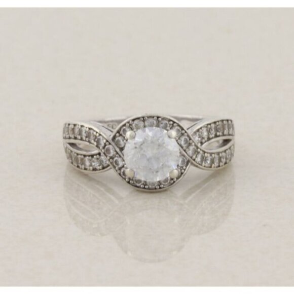 Unbranded Jewelry - Sterling Silver Cubic Zirconia Crossover Band Ring Size 6 1/2